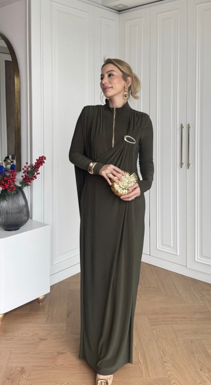 Elysian Front-Zip Pleated Evening Jumpsuit