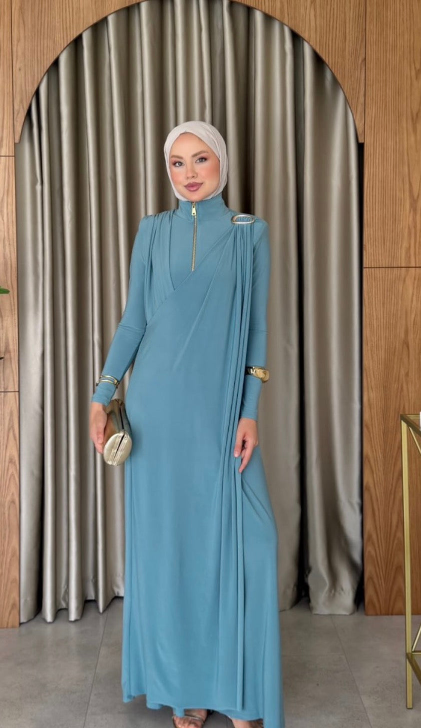 Elysian Front-Zip Pleated Evening Jumpsuit