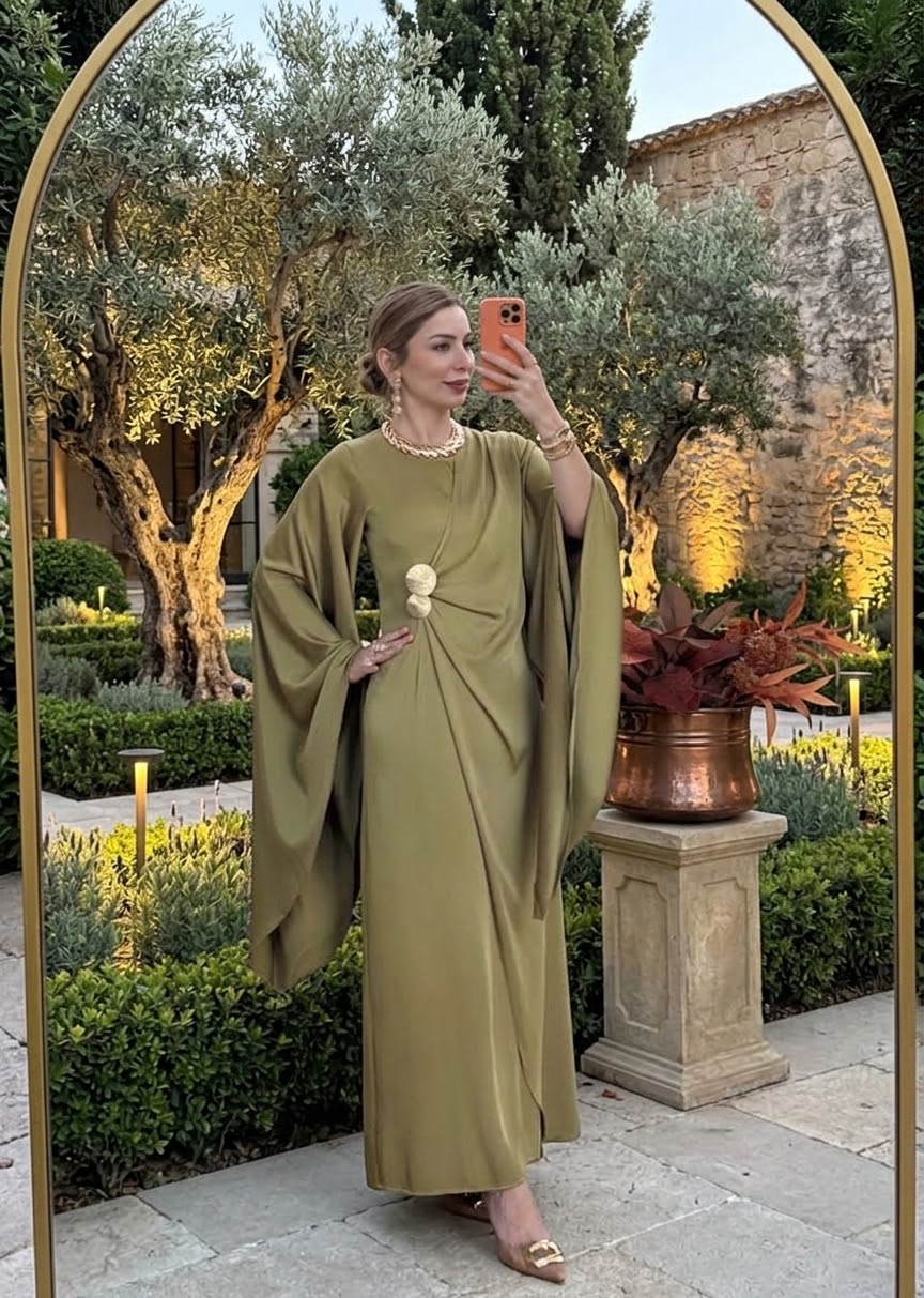 Mulberry Draped Cape Dress