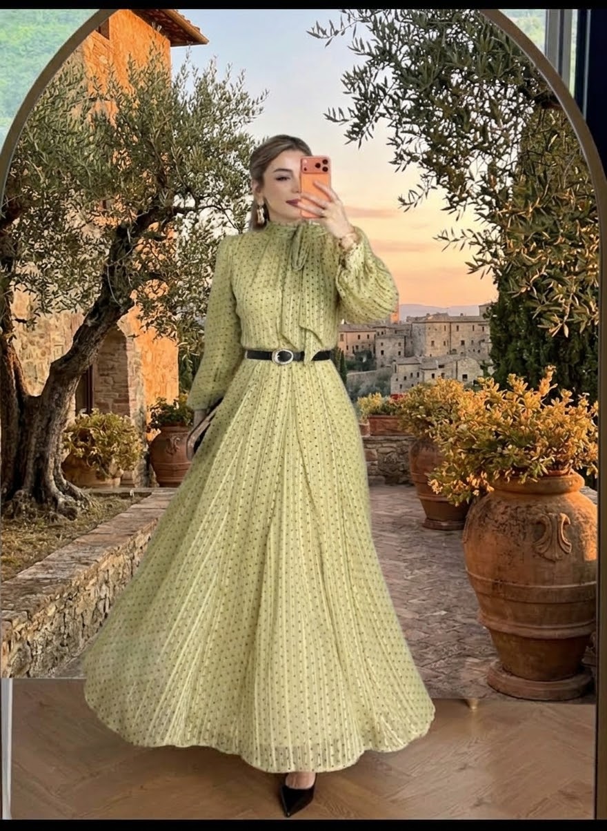 Polka-Dot Pleated Maxi Dress