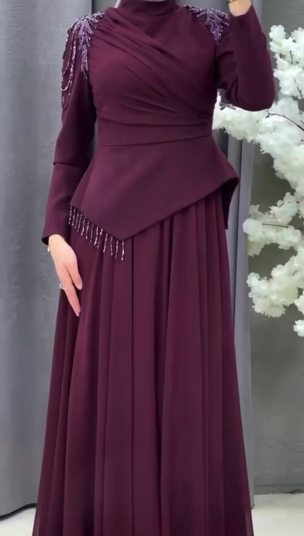 Maroon Majesty Beaded Gown