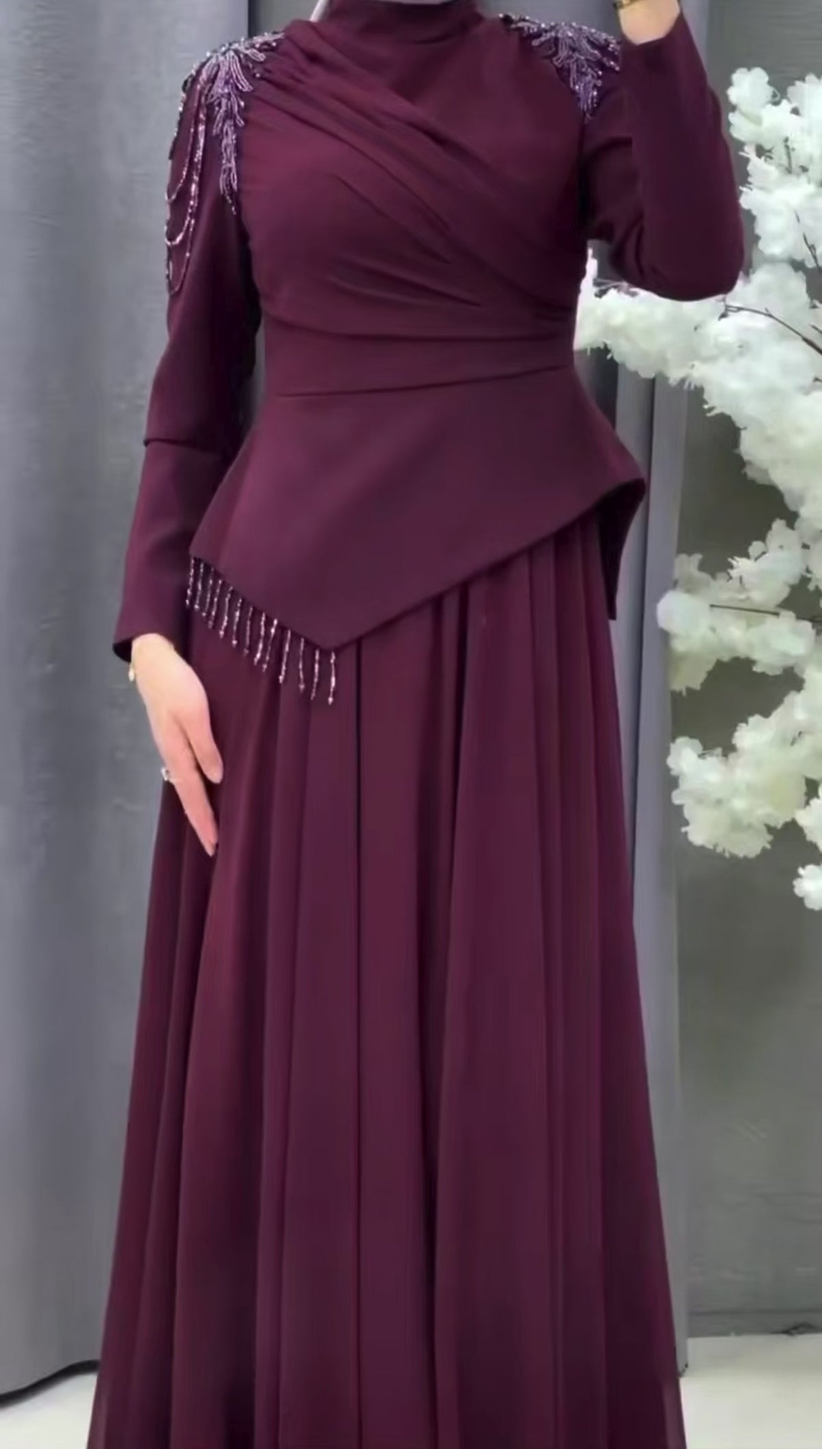 Maroon Majesty Beaded Gown